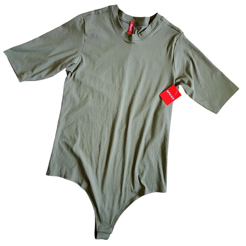 Spanx Suit Yourself Ribbed Crew Neck Bodysuit Olive Green Large NWT